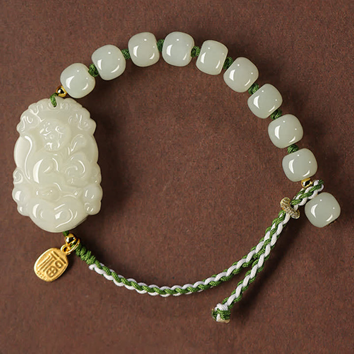 Bracelet porte-bonheur en argent sterling 925 avec jade Hetian et signe du zodiaque chinois