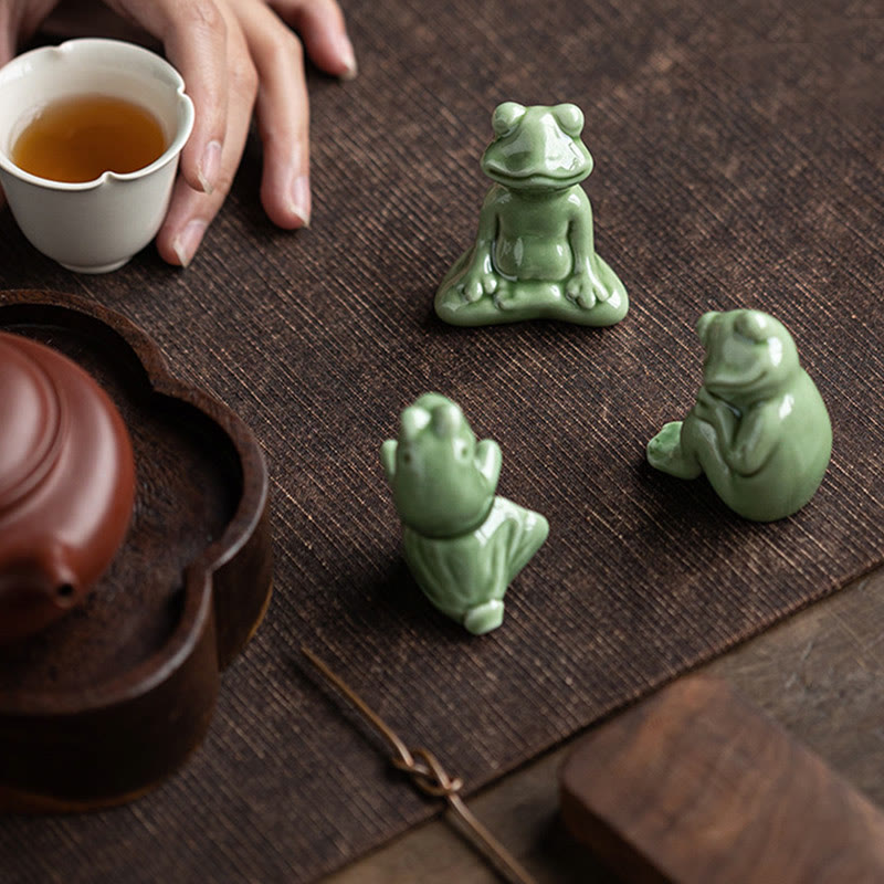 Buddha Stones Mini Petite Méditation Lotus Repos Grenouille Céramique Richesse Chance Maison Thé Animal Figurine Décoration