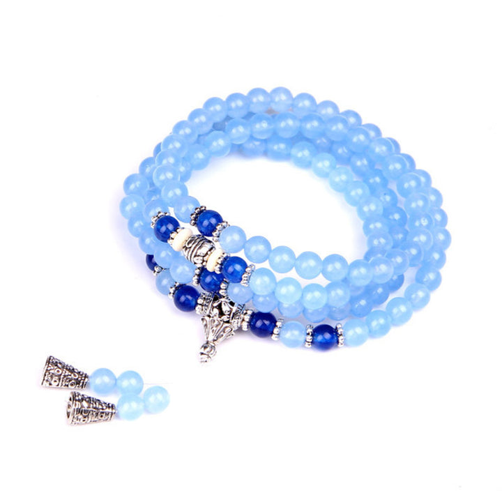Bracelet Mala de guérison en cristal bleu avec 108 perles de Buddha Stones