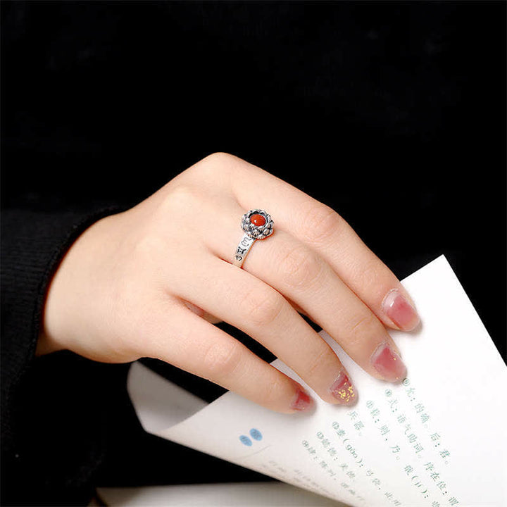 Bague de bénédiction de confiance en agate rouge lotus en argent sterling 925 de Buddha Stones - image 2