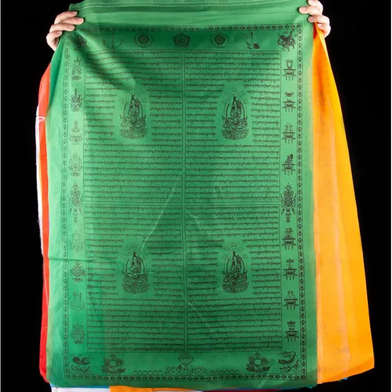 Buddha Stones Drapeau de prière tibétain à 5 couleurs représentant le Cheval du vent, symbole de bonheur et de bon augure, destiné à l'extérieur. - image 12