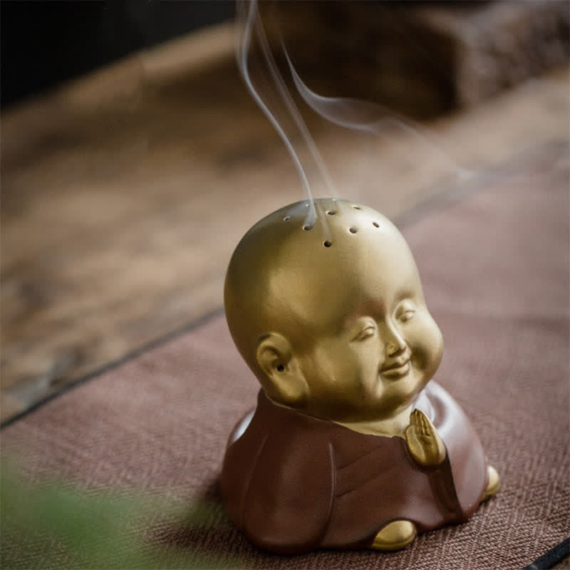 Brûleur d'encens de guérison en céramique Petit Bouddha Rieur