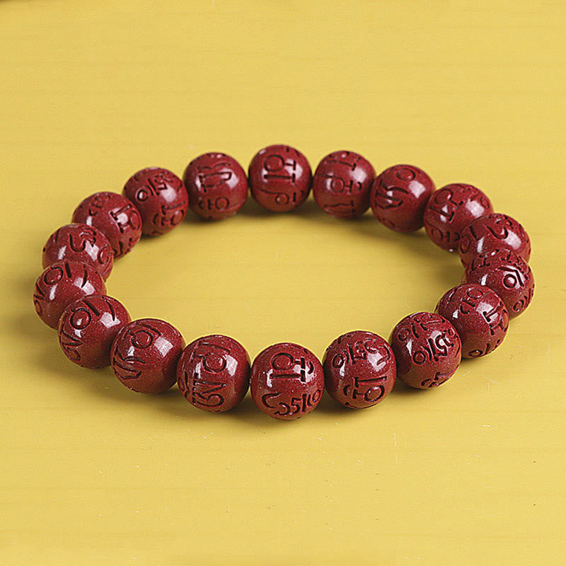 Bracelet de perles de chance et de richesse en Buddha Stones Double PiXiu Cinabre Om Mani Padme Hum
