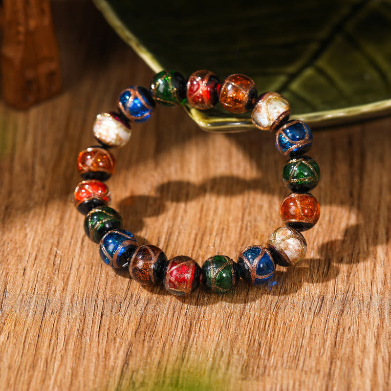 Bracelet tibétain classique en perles de verre Liuli avec Buddha Stones