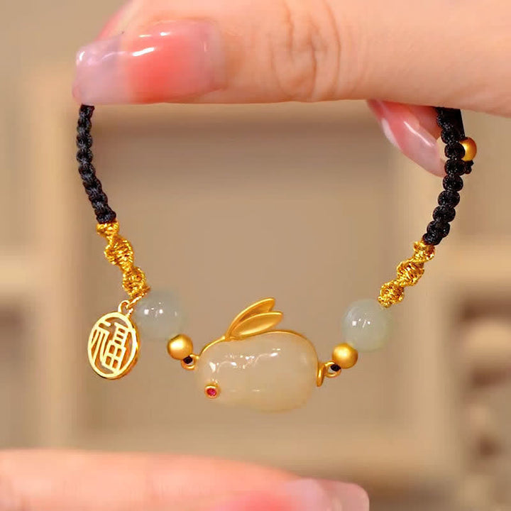 Bracelet de confiance en fil de jade et agate rouge Année du lapin