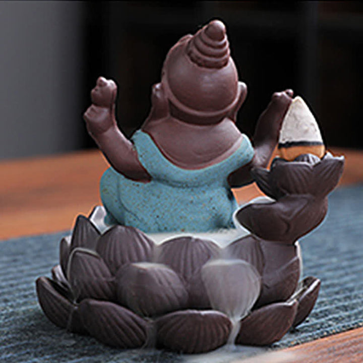 Brûleur d'encens à reflux en argile violette avec protection contre la fumée de l'éléphant Ganesh