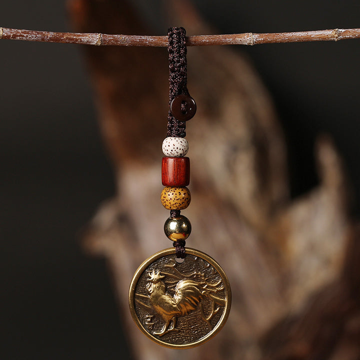 Porte-clés décoratif porte-bonheur en cuivre avec signe du zodiaque chinois - Coq - image 10