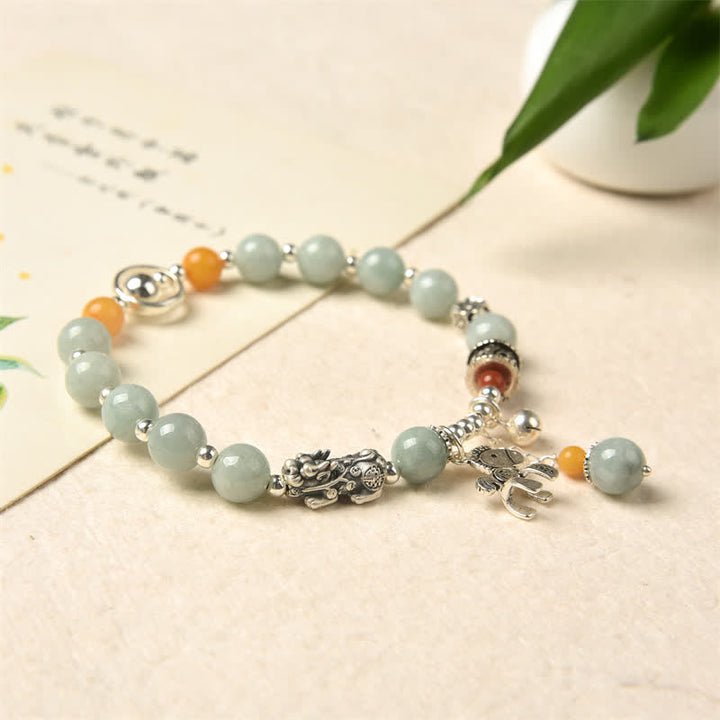 Bracelet de réussite en argent sterling 925 avec Buddha Stones et jade naturel et ambre PiXiu Pony