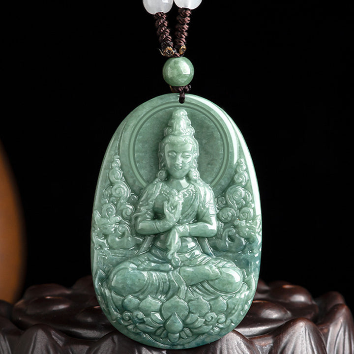 Collier pendentif amulette de richesse en jade naturel Avalokitesvara Buddha Stones - image 7
