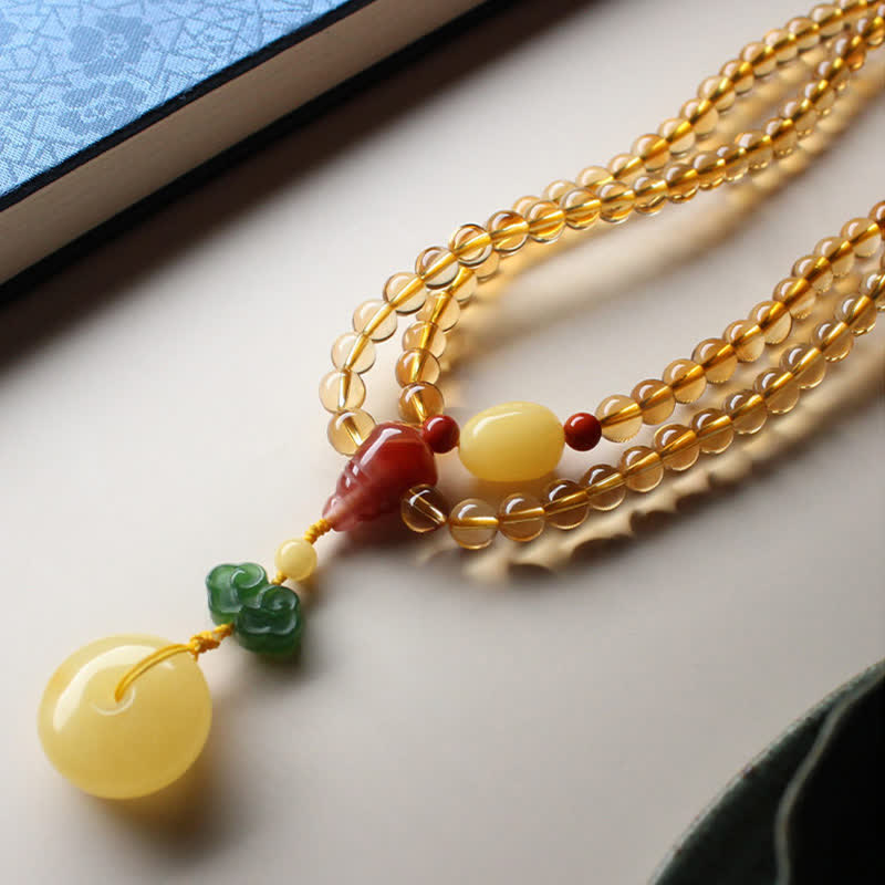 Bracelet à breloques de protection PiXiu en agate rouge avec boucle de paix en ambre et citrine naturelle de 108 perles de Mala - image 11