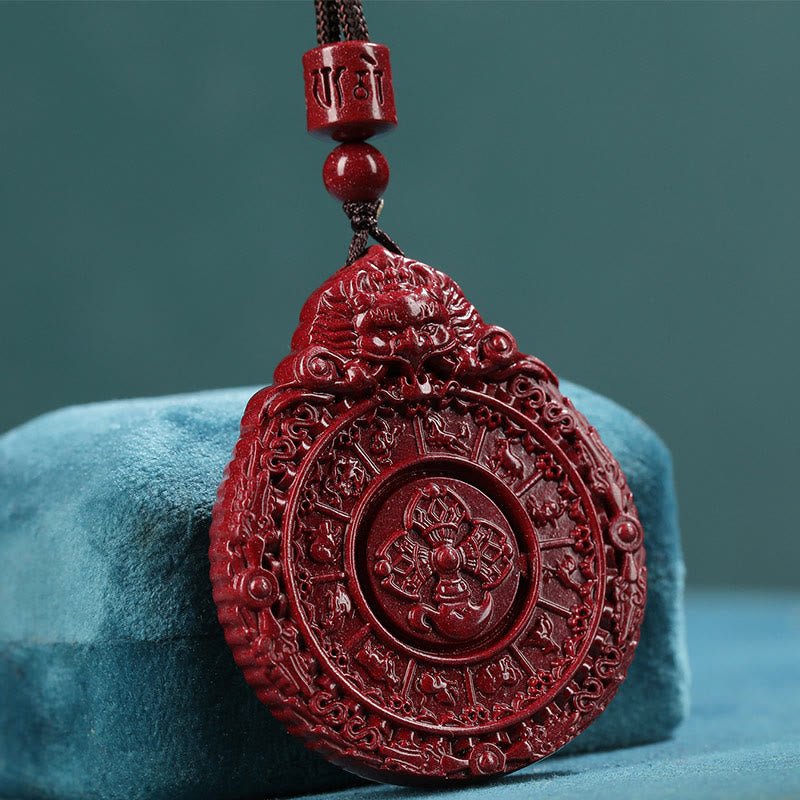 Collier pendentif en Buddha Stones avec pendentif en cinabre naturel et amulette Bagua pour éloigner les mauvais esprits - Cinabre (Calme ♥ Concentration) - image 1