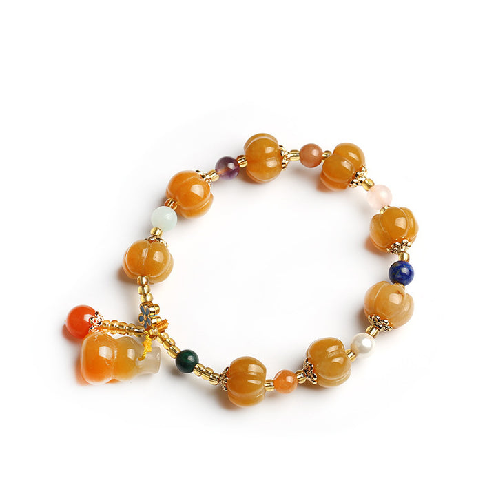 Bracelet de richesse Pixiu en jade et soie dorée avec Buddha Stones