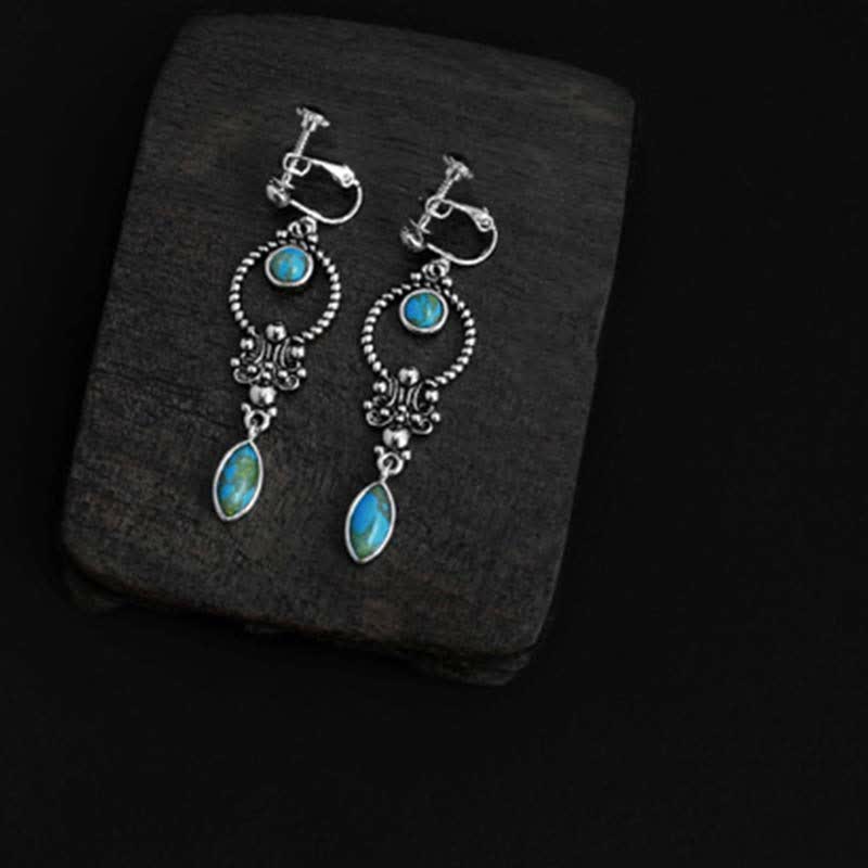 Boucles d'oreilles Buddha Stones en argent sterling 925 avec crochet, plaqué cuivre vintage et turquoise, motif goutte d'eau. - image 12
