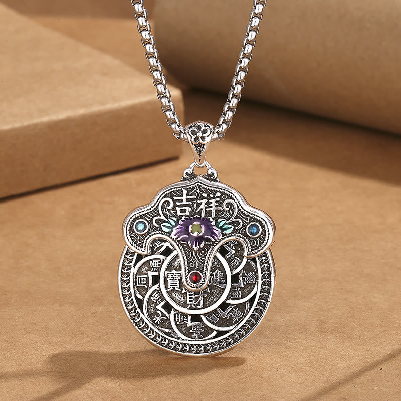 Collier pendentif en cuivre avec Buddha Stones et fleur de pivoine