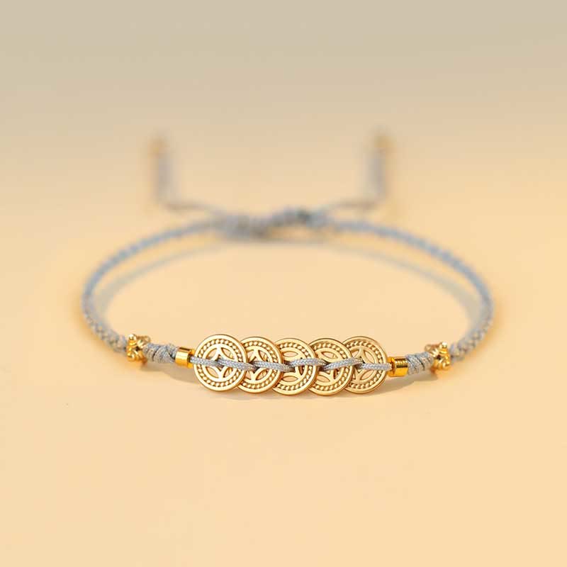 Bracelet tressé en cuivre avec Buddha Stones et pièce de monnaie, arbre de la fortune, chance et force