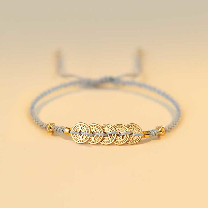 Bracelet tressé en cuivre avec Buddha Stones et pièce de monnaie, arbre de la fortune, chance et force