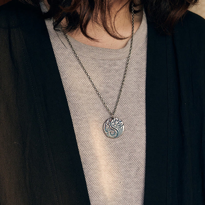 Collier pendentif équilibre Yin Yang eau et feu en argent sterling 990 avec Buddha Stones - image 9