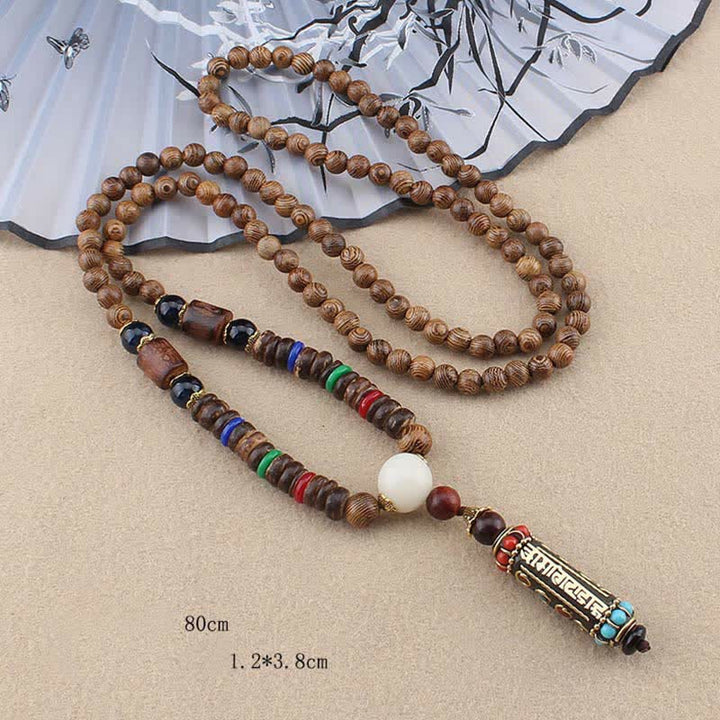 Buddha Stones tibétain Om Mani Padme Hum Dzi perle wengé bois collier pendentif