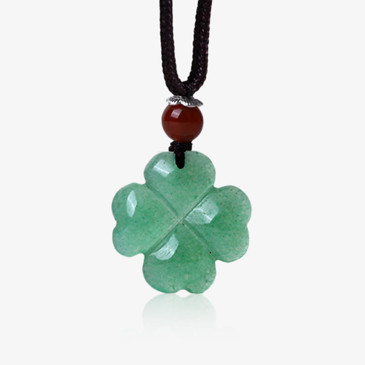 Collier avec pendentif en corde de cuir et trèfle à quatre feuilles en aventurine verte en argent sterling 925 Buddha Stones