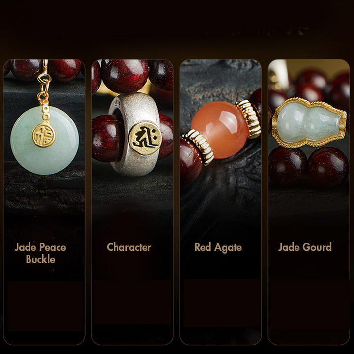 Buddha Stones Zodiaque chinois Bouddha natal Petite feuille Bois de santal rouge Jade Agate rouge Bracelet apaisant PiXiu