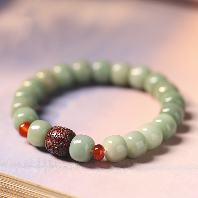 Bracelet de paix en perles de caractère Fu avec des Buddha Stones et des graines de Bodhi