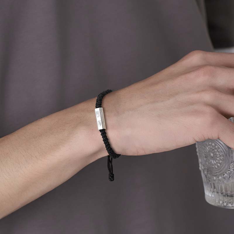 Bracelet en argent sterling 925 avec gravure de lettres de Buddha Stones et bénédiction
