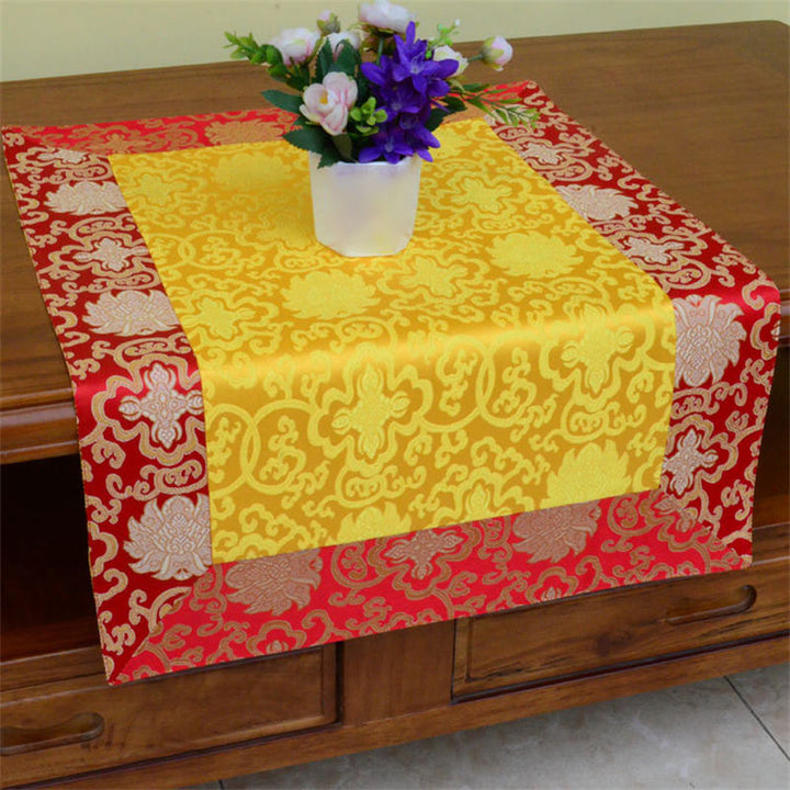 Chemin de table en brocart avec motif de fleur de dragon Vajra et symboles de bon augure