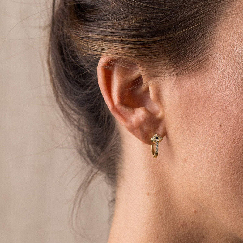 Boucles d'oreilles à tige en argent sterling 925 avec symbole du mauvais œil et bénédiction de Buddha Stones - image 4