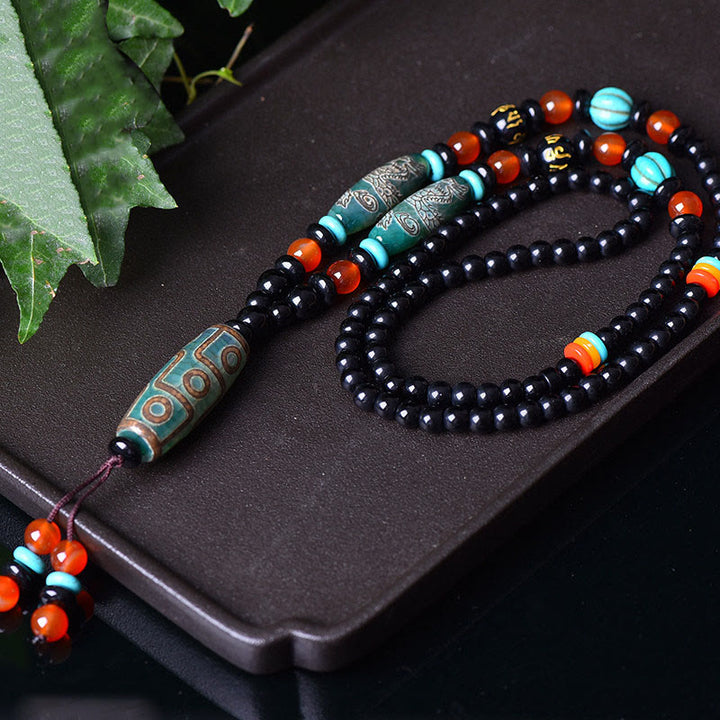 Collier pendentif de protection Om Mani Padme Hum en Buddha Stones tibétaines à neuf yeux Dzi motif dragon - image 2