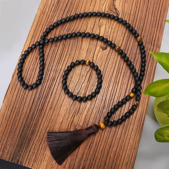 Buddha Stones en pierre givrée œil de tigre avec pendentif et équilibre