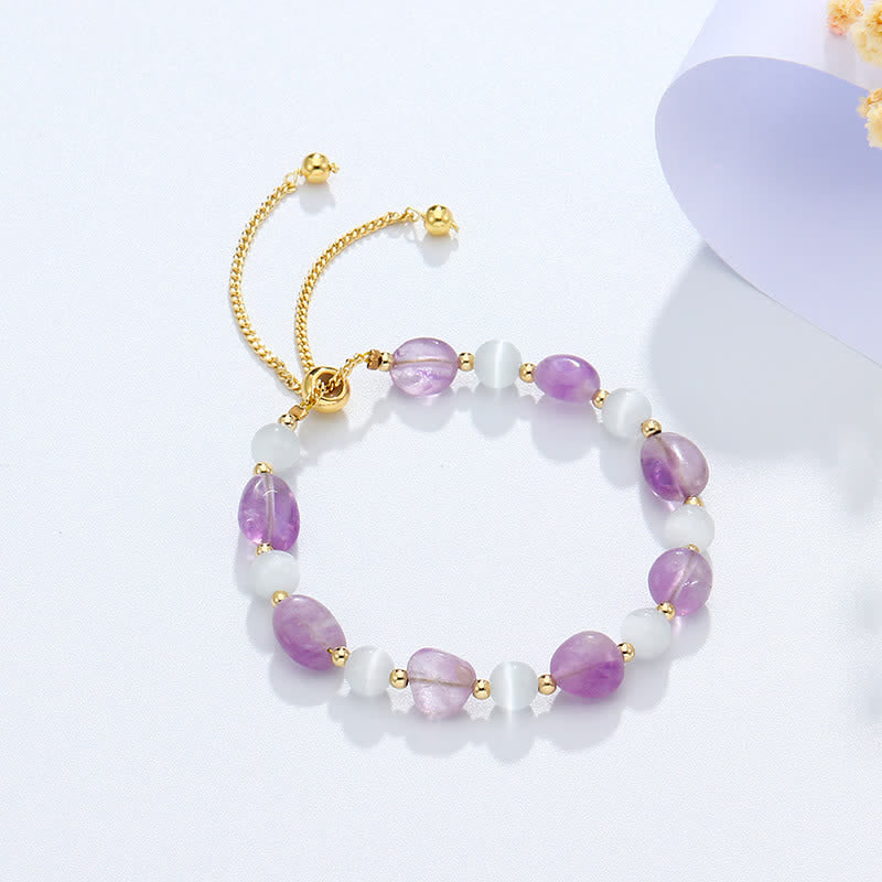 Bracelet de conscience spirituelle en cristal rose améthyste et quartz rutile noir - Améthyste (Paix intérieure ♥ Guérison) - image 0