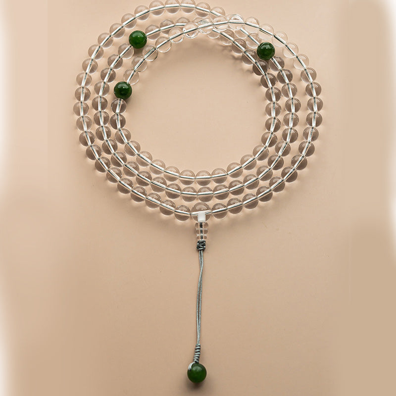 Bracelet de méditation Mala en jade blanc et cristal de 108 perles Buddha Stones