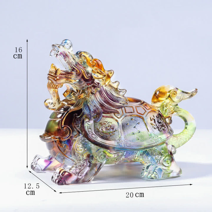 Tortue dragon Feng Shui, pièce d'art en cristal Liuli faite à la main, décoration pour la maison et le bureau - Coloré - Moyen - image 6