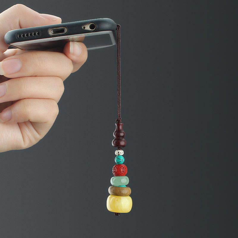 Calebasse en bois d'ébène de santal vert à sept couches, décoration à suspendre pour téléphone positif
