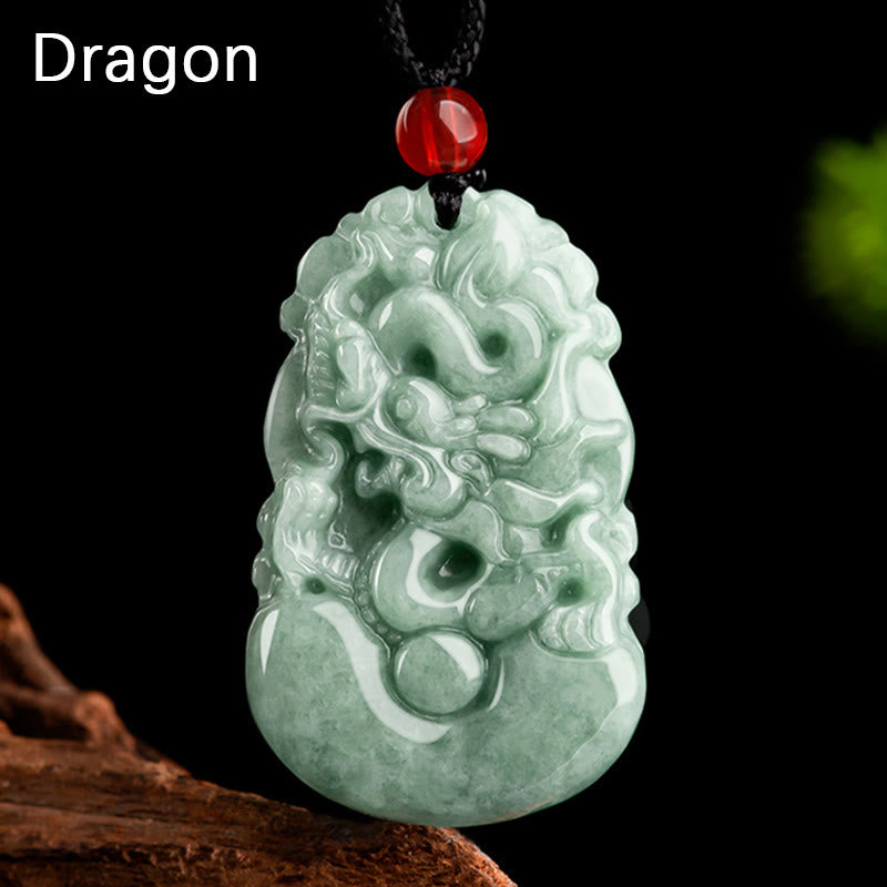 Collier pendentif en jade vert naturel avec Buddha Stones et 12 signes du zodiaque chinois - Dragon - image 0