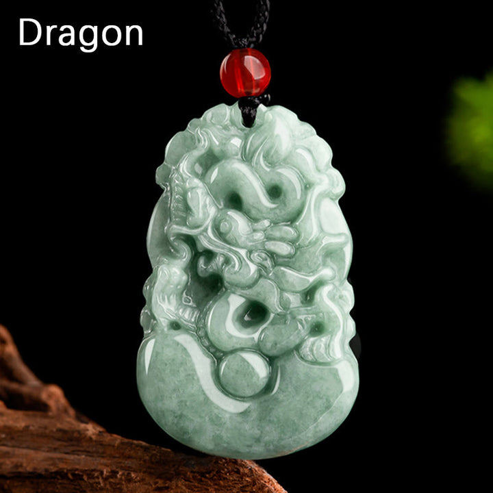 Collier pendentif en jade vert naturel avec Buddha Stones et 12 signes du zodiaque chinois - Dragon - image 0