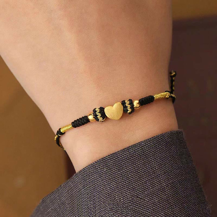 Bracelet tressé fait main en Buddha Stones tibétain avec cœur d'amour et nœud King Kong