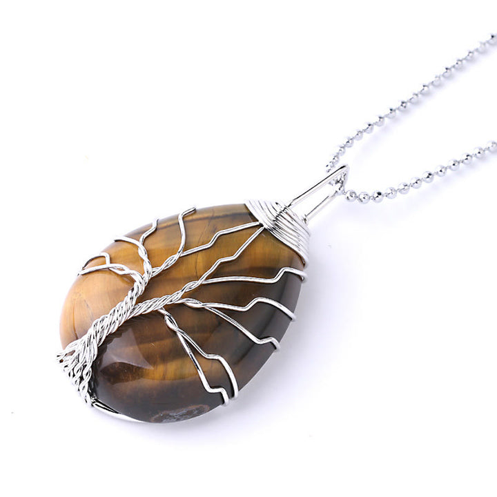 Collier pendentif en cristal de quartz naturel avec énergie de guérison de l'arbre de vie en Buddha Stones - Arbre d'argent œil de tigre - image 40