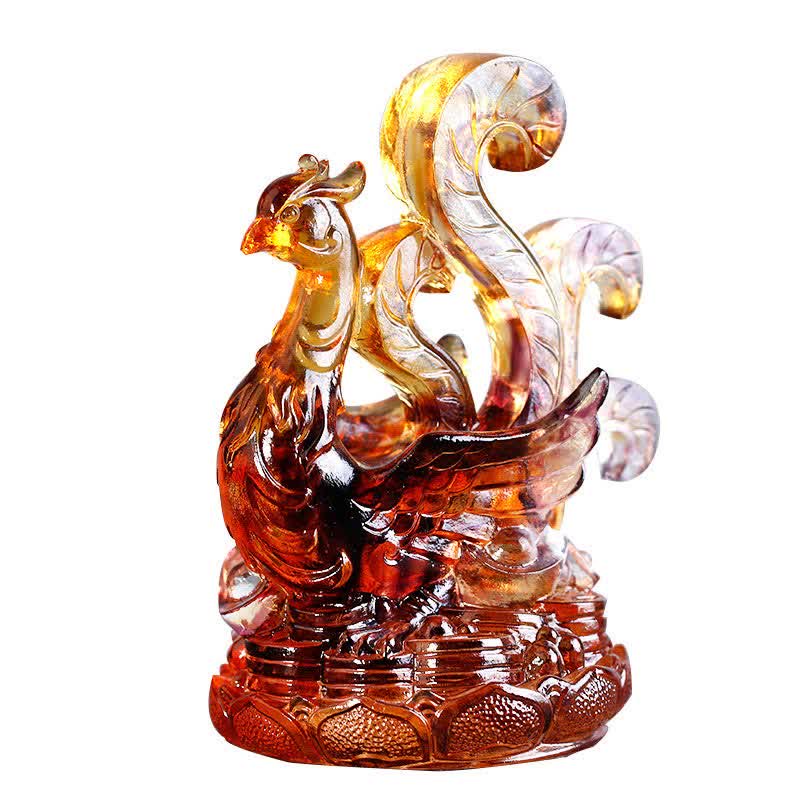 Buddha Stones Feng Shui Quatre symboles Dragon azur Pièce d'art en cristal Liuli faite à la main Décoration de bureau à domicile