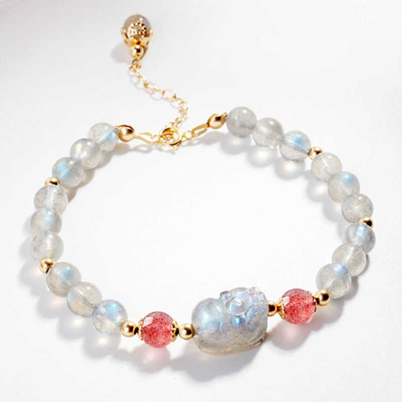 Bracelet de guérison PiXiu en pierre de lune et quartz Buddha Stones