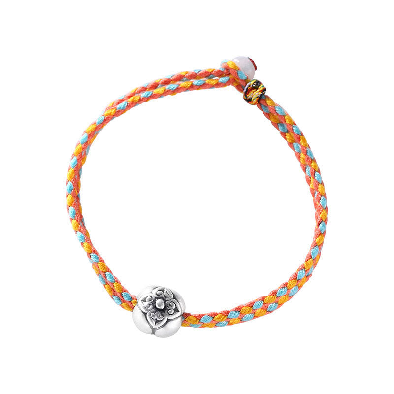 Bracelet tressé multicolore en argent sterling 999 avec pierre porte-bonheur Kaki de Buddha Stones
