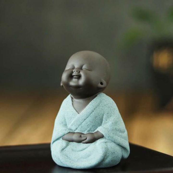 Buddha Stones Toujours Souriant Bouddha Rieur Richesse Chance Argile Violette Statue Maitreya Décoration - Petit moine assis vert - image 17