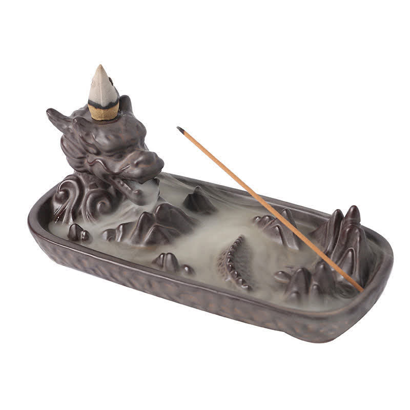 Brûleur d'encens en céramique Buddha Stones Dragon Mountain Strength Décoration