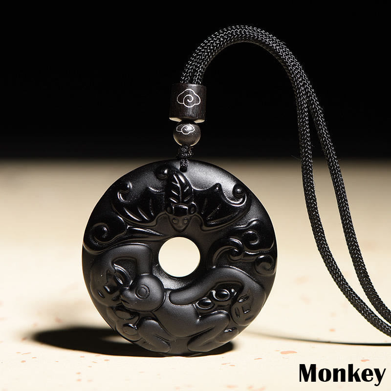 Collier avec pendentif en obsidienne noire naturelle et Buddha Stones du zodiaque chinois - Singe - image 20