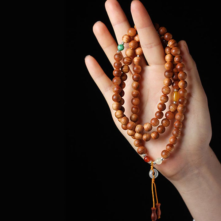 Collier et bracelet de guérison Mala en bois de rose tibétain avec Buddha Stones