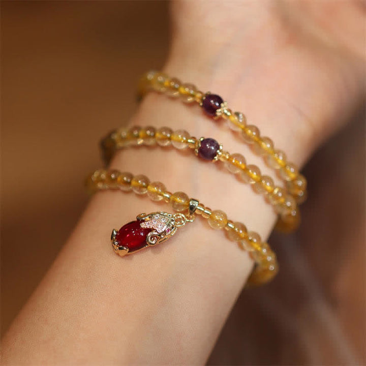 Bracelet de protection du bonheur et de la prospérité PiXiu en Buddha Stones Citrine Améthyste