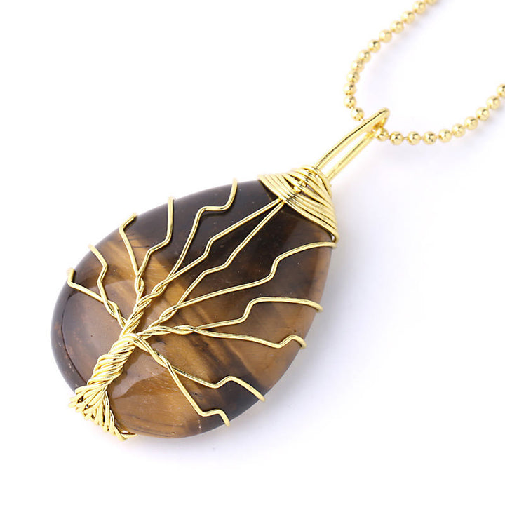 Collier pendentif en cristal de quartz naturel avec énergie de guérison de l'arbre de vie en Buddha Stones - Arbre d'or œil de tigre - image 32