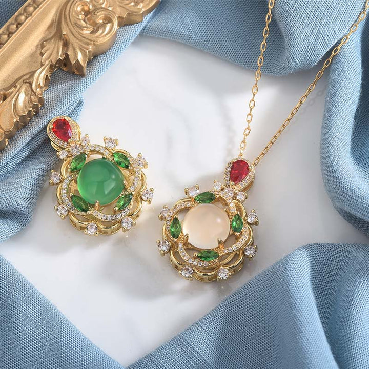 Collier porte-bonheur en jade cyan et cristal rouge avec Buddha Stones