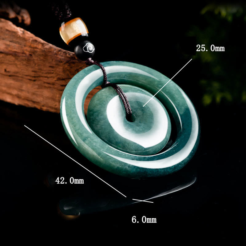 Collier pendentif en jade rond naturel Buddha Stones, boucle de paix, chance, prospérité