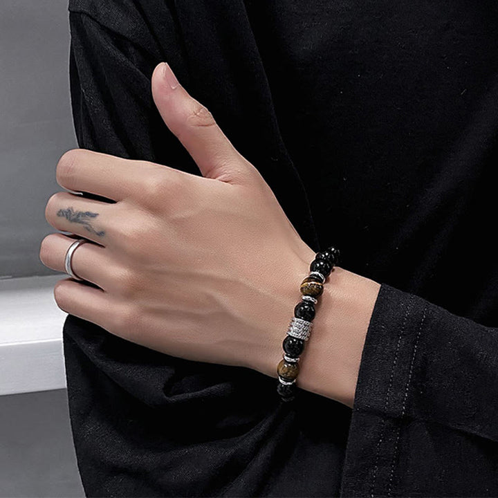 Bracelet de force et d'accomplissement en obsidienne noire naturelle œil de tigre Buddha Stones